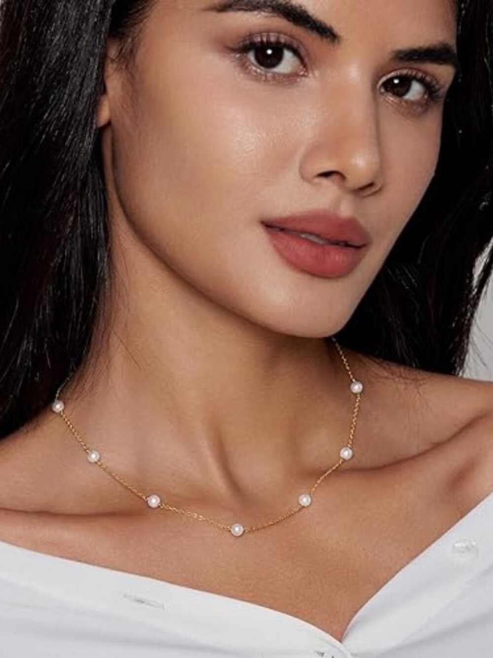 14K Gold Plated Pearl Necklace for Women Dainty Choker Non Tarnish - Picture 2 of 5